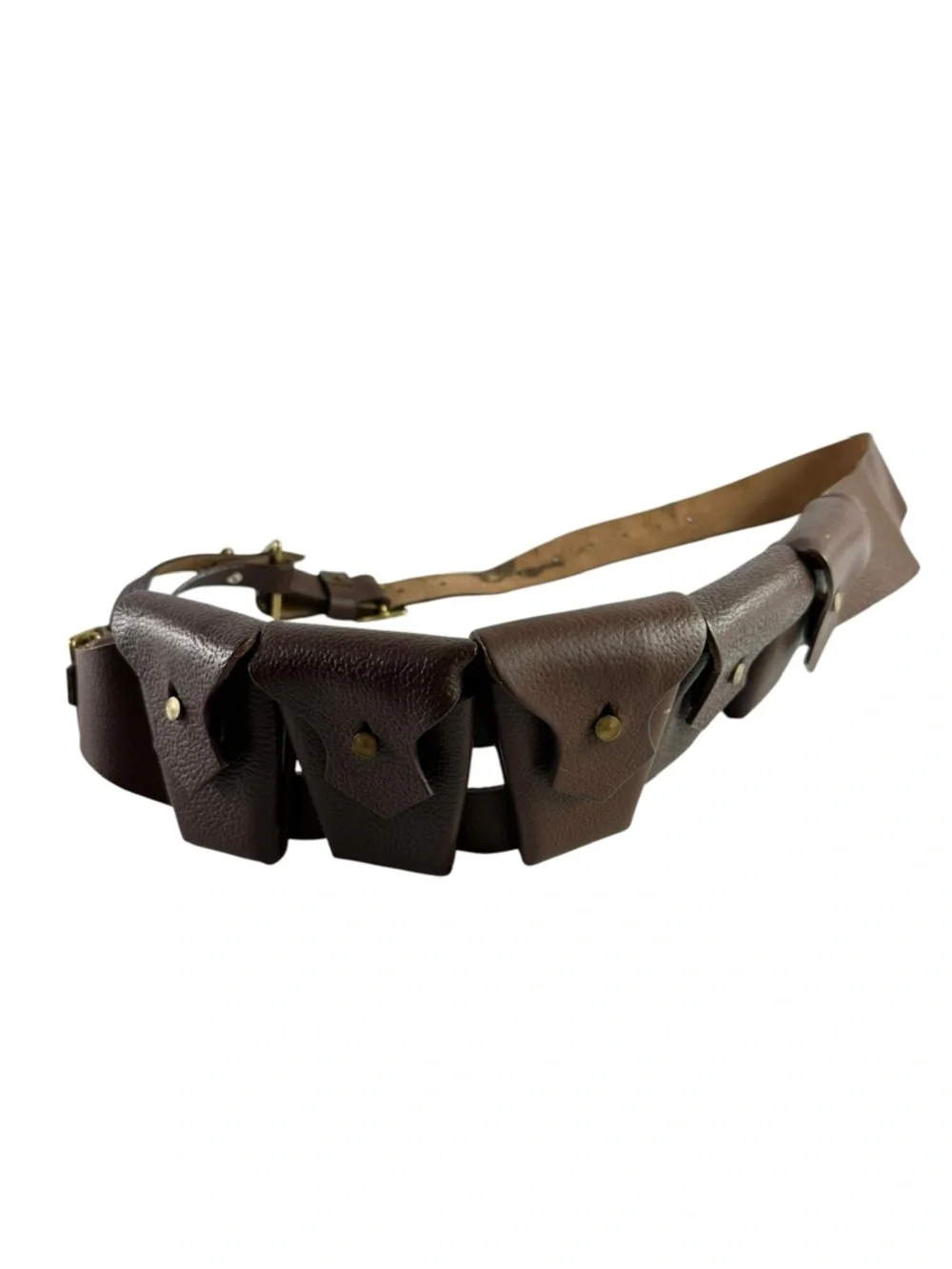 Genuine Vintage Brown Multi Purpose Leather Five Pocket Utility Belt Adjustable